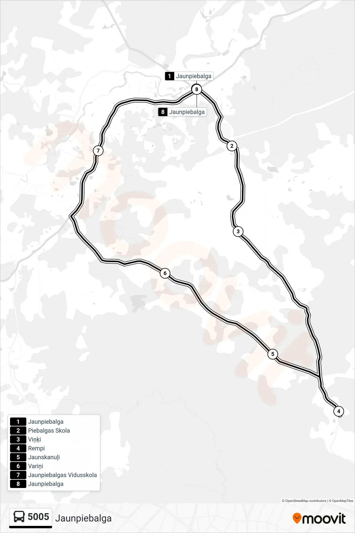 5005 bus Line (Jaunpiebalga) route and stops on a map