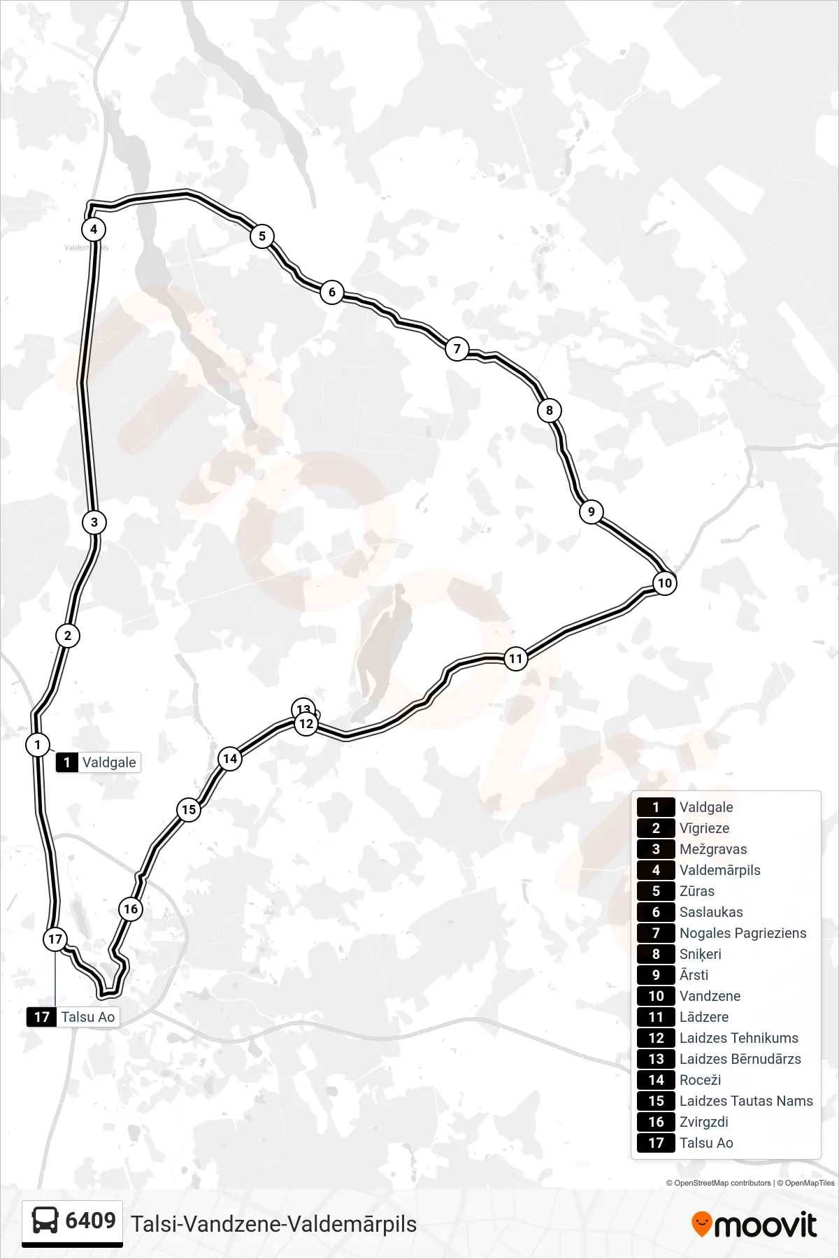 6409 bus Line (Talsu Ao) route and stops on a map