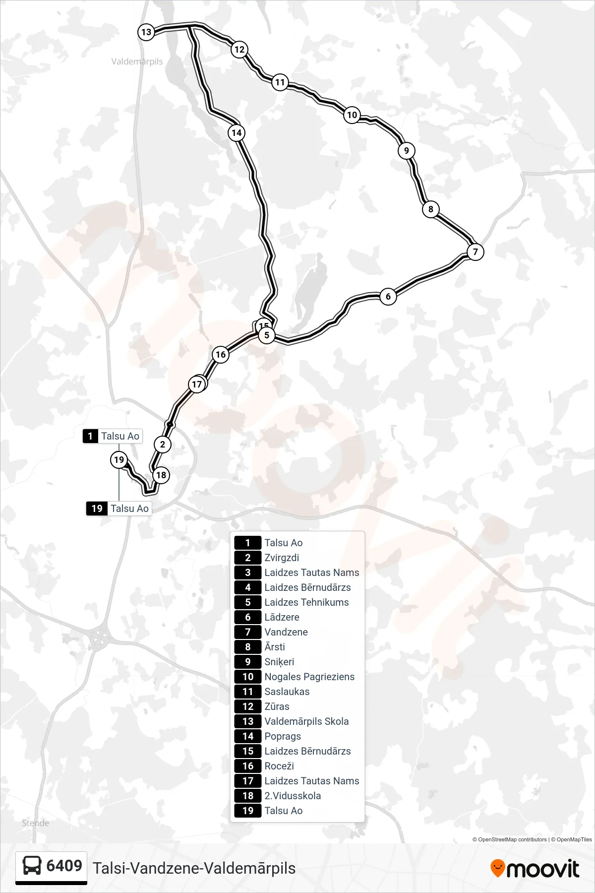 6409 bus Line (Talsu Ao) route and stops on a map