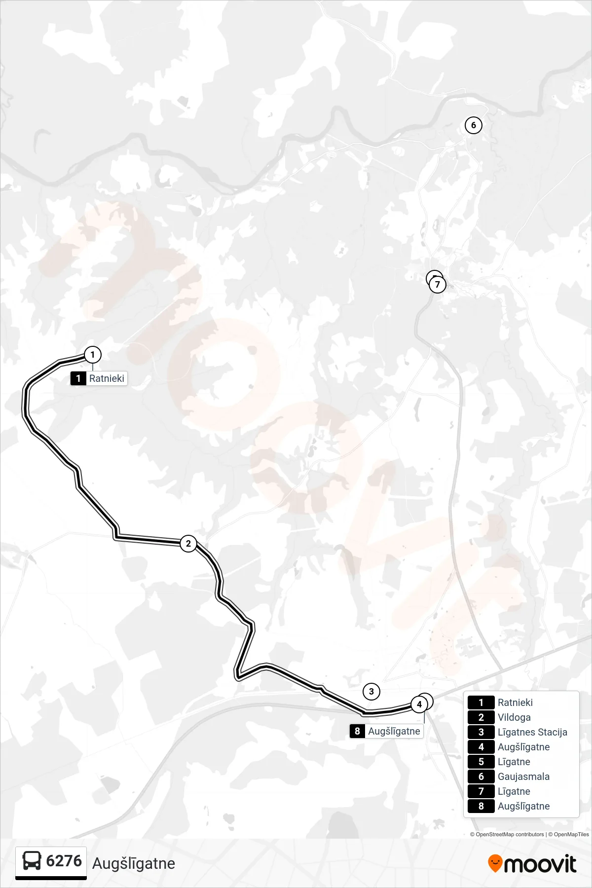 6276 bus Line (Augšlīgatne) route and stops on a map