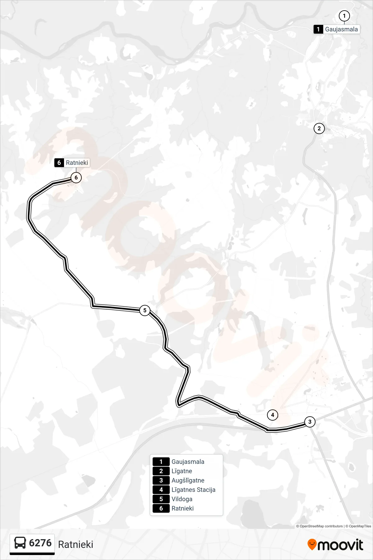 6276 bus Line (Ratnieki) route and stops on a map