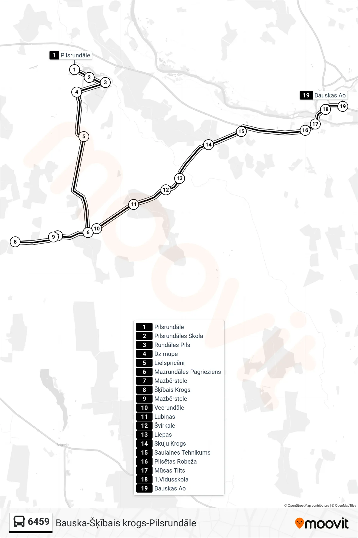 6459 bus Line (Bauskas Ao) route and stops on a map