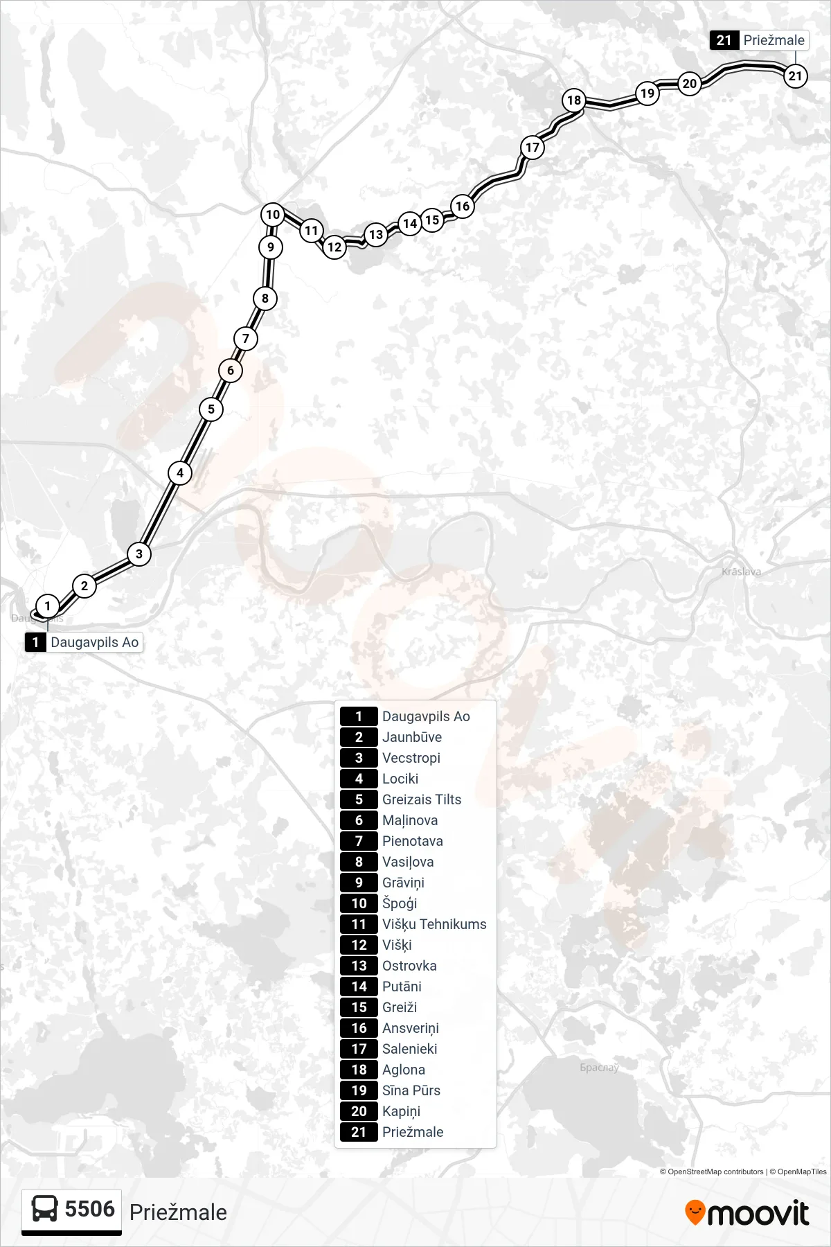 5506 bus Line (Priežmale) route and stops on a map