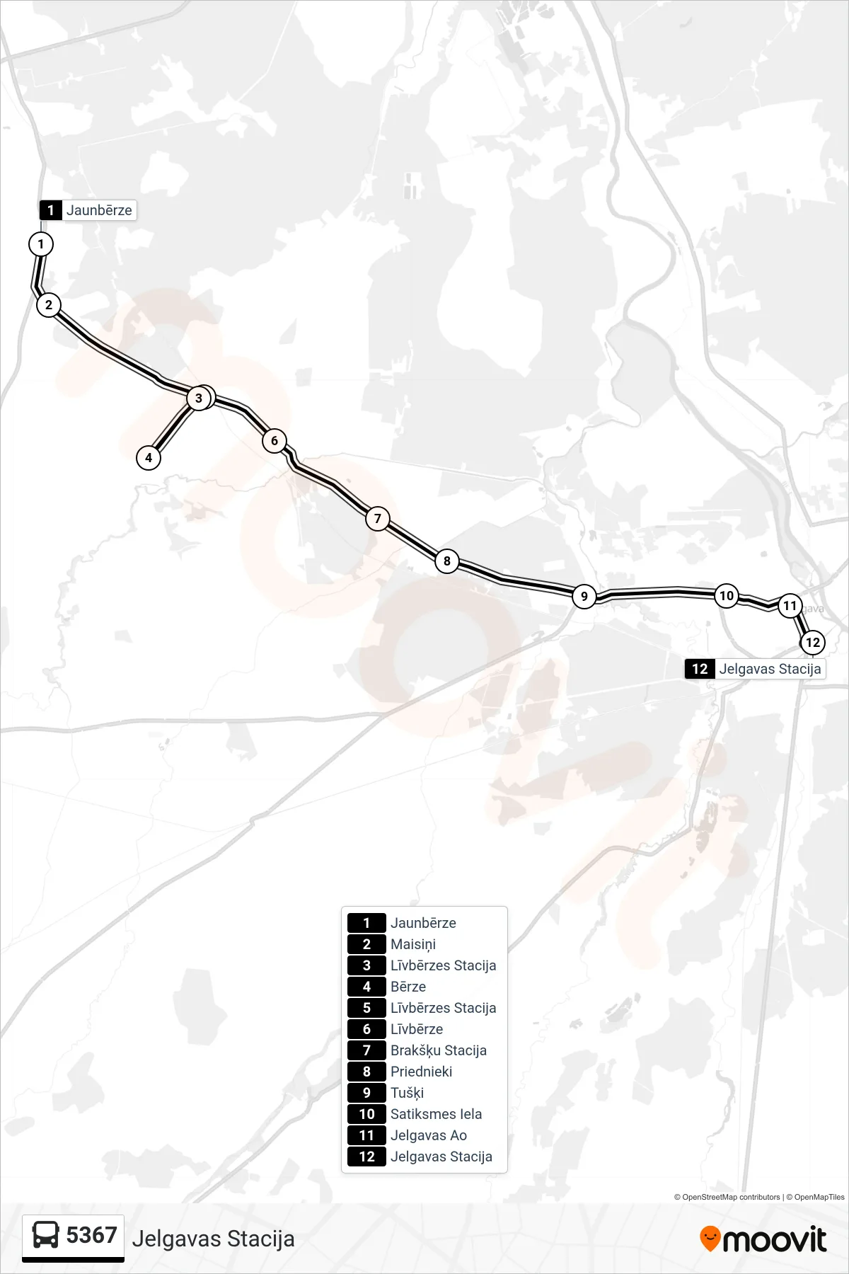 5367 bus Line (Jelgavas Stacija) route and stops on a map