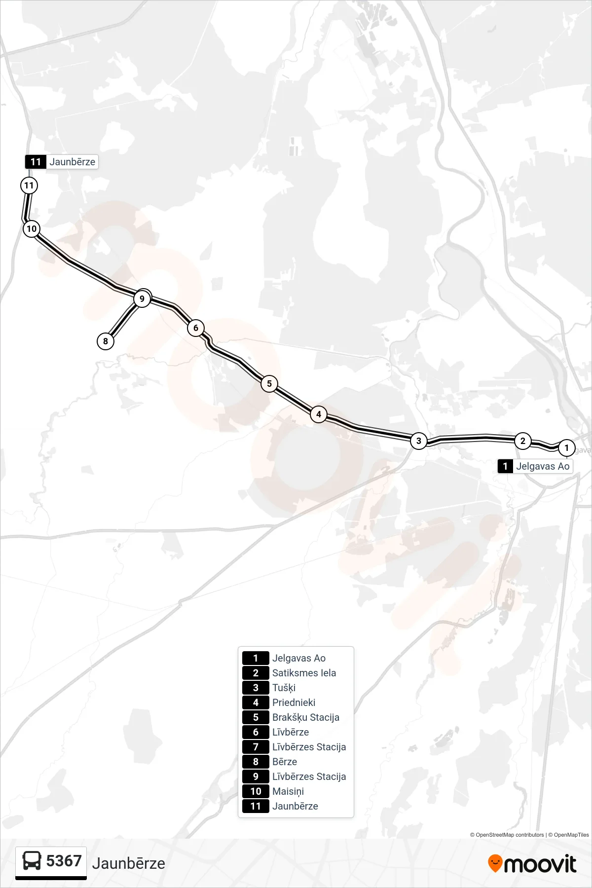 5367 bus Line (Jaunbērze) route and stops on a map