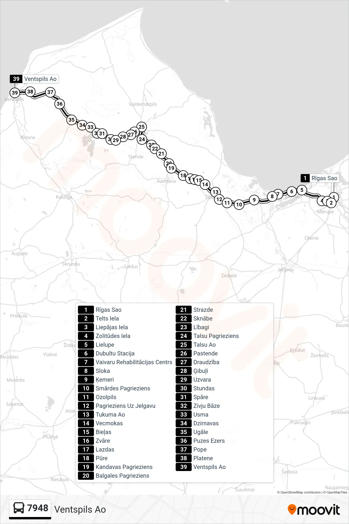 7948 bus Line (Ventspils Ao) route and stops on a map