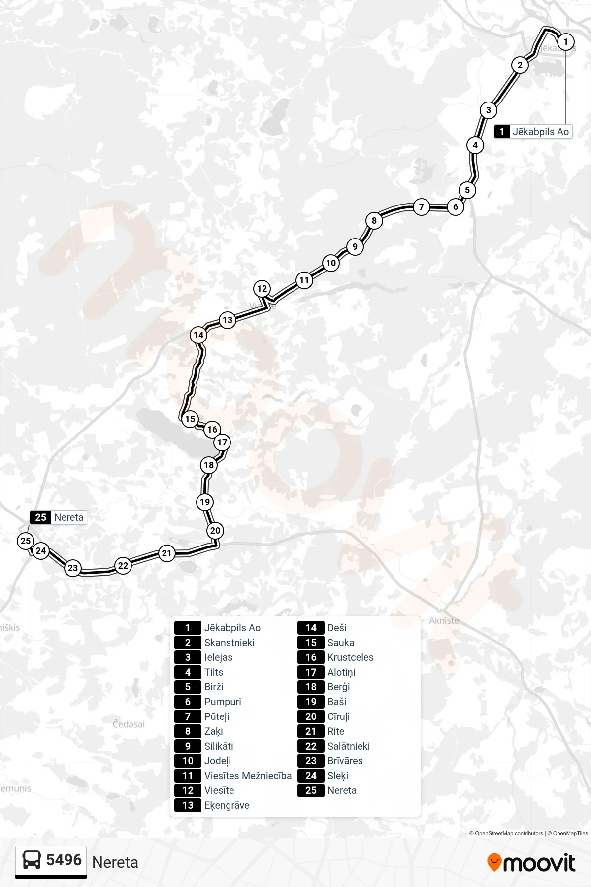 5496 bus Line (Nereta) route and stops on a map