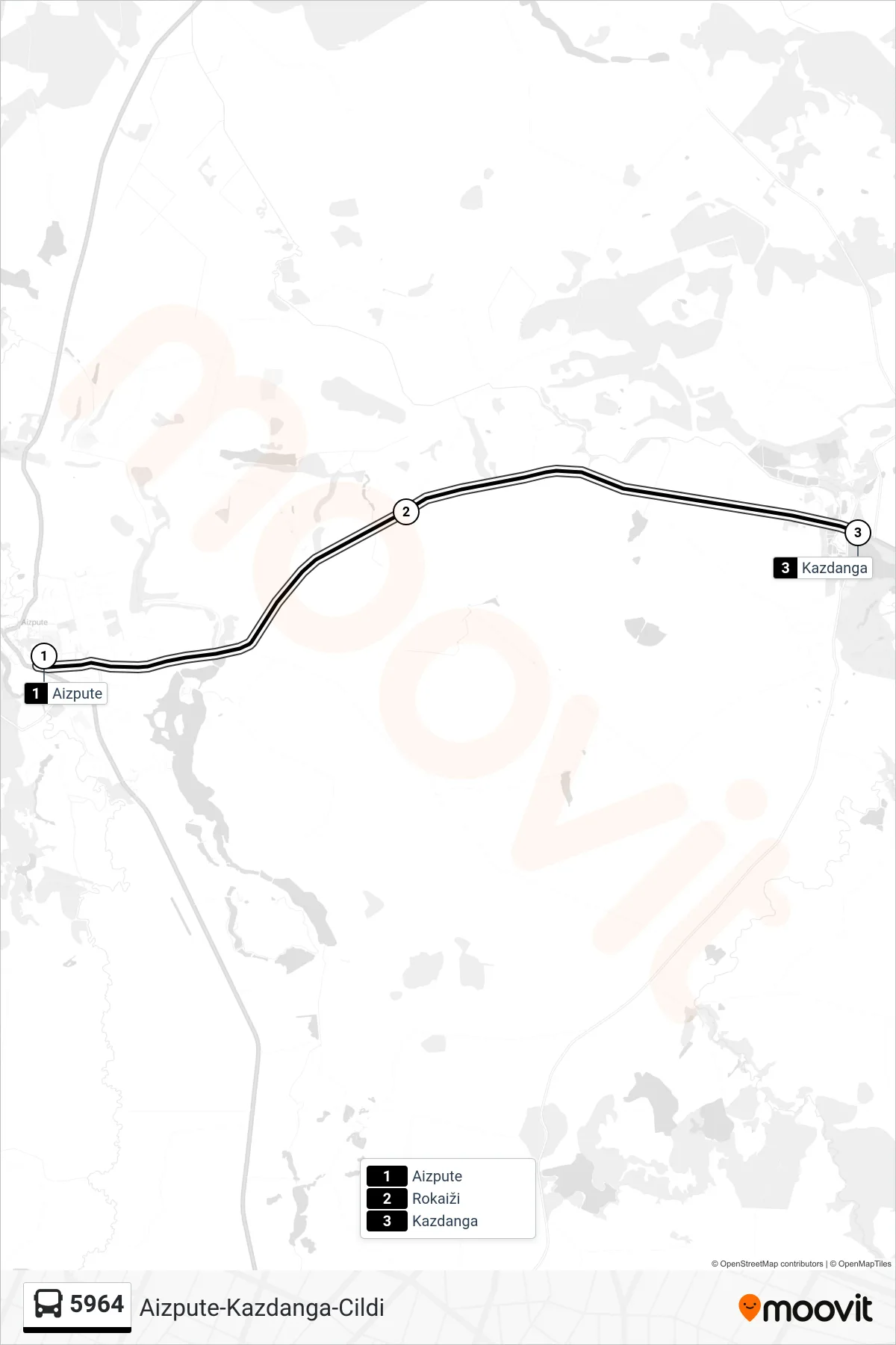 5964 bus Line (Kazdanga) route and stops on a map
