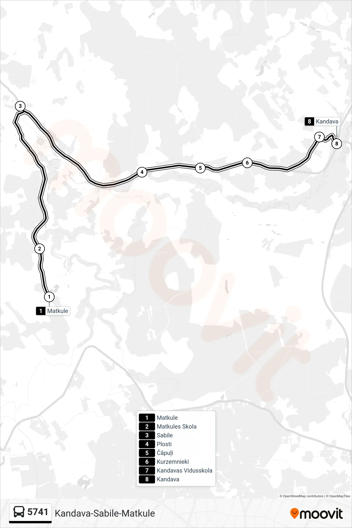 5741 bus Line (Kandava) route and stops on a map
