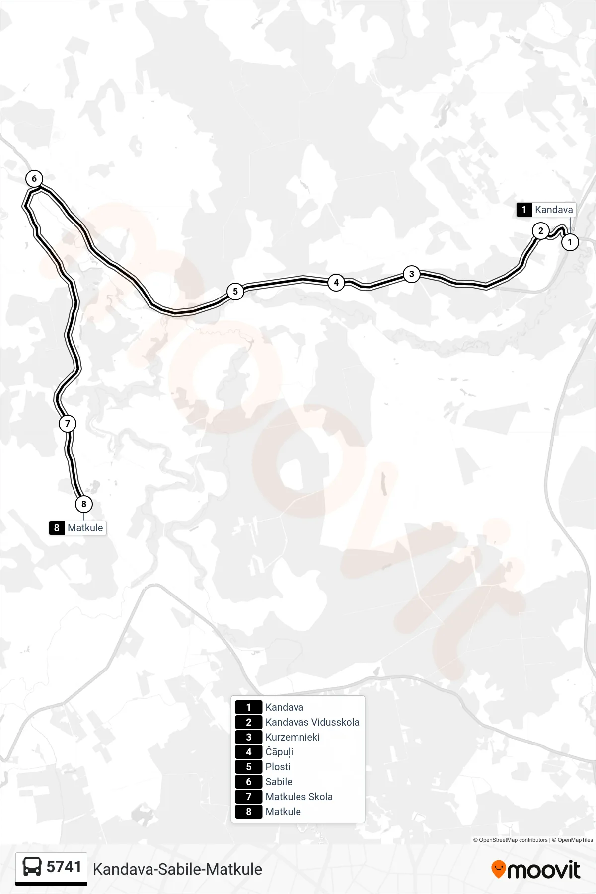 5741 bus Line (Matkule) route and stops on a map