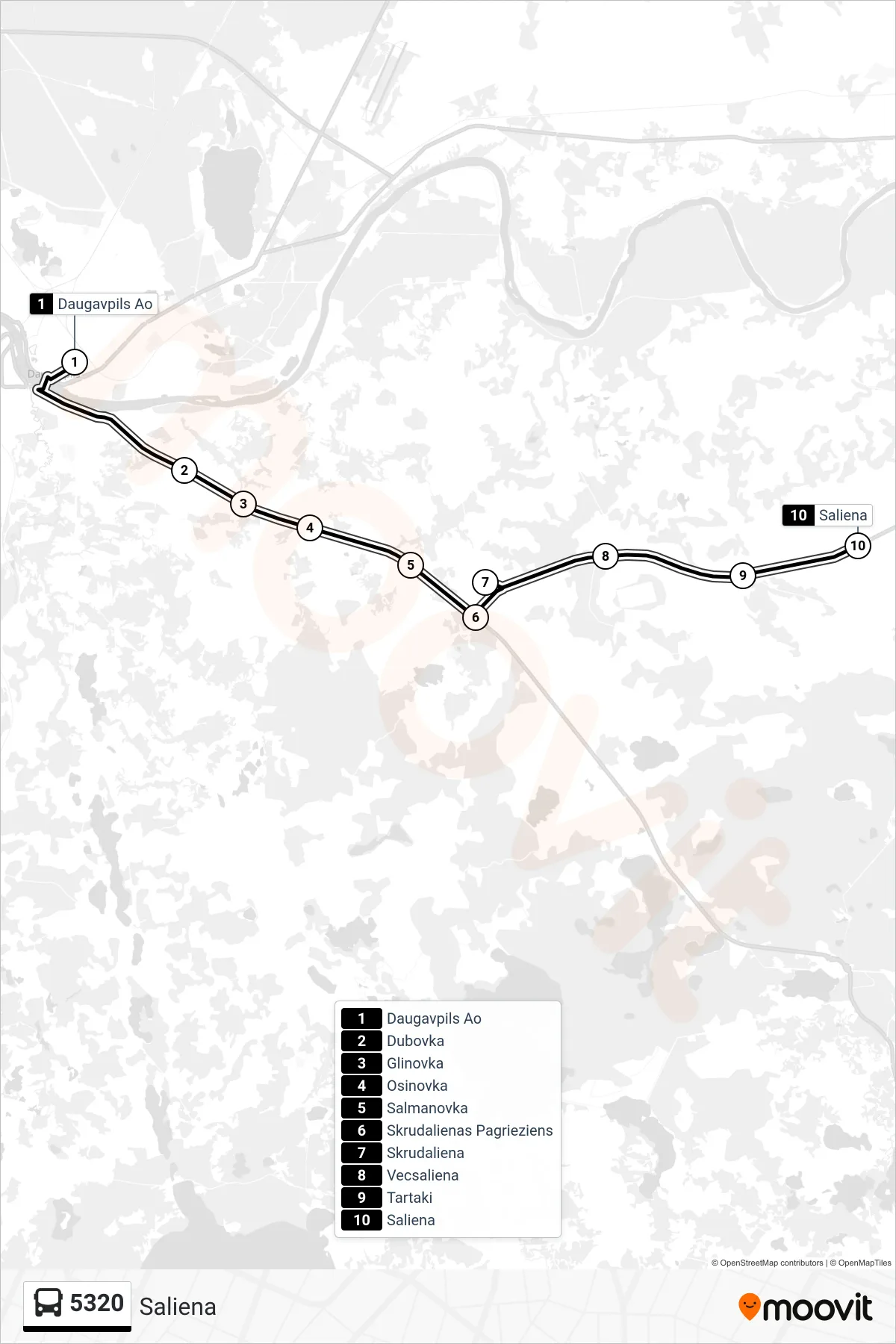 5320 bus Line (Saliena) route and stops on a map