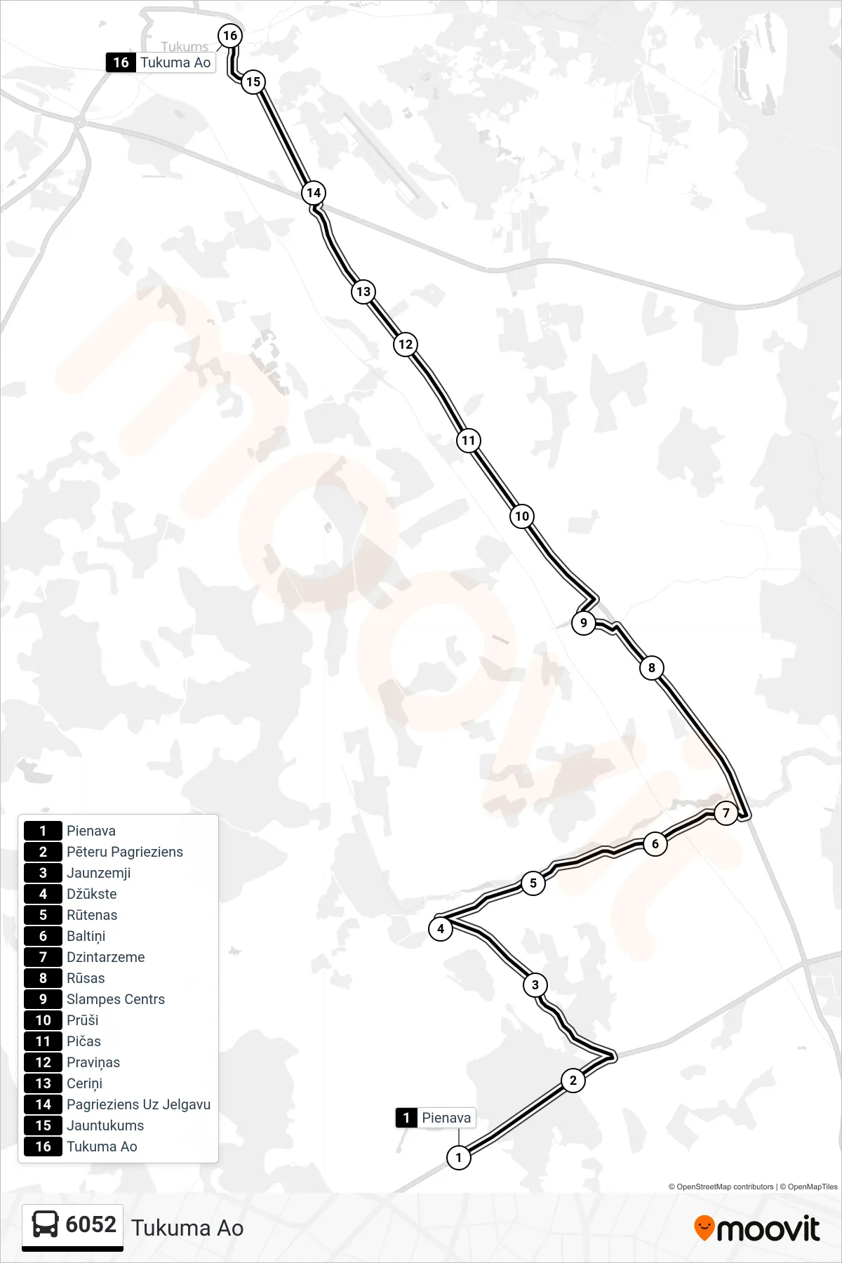 6052 bus Line (Tukuma Ao) route and stops on a map