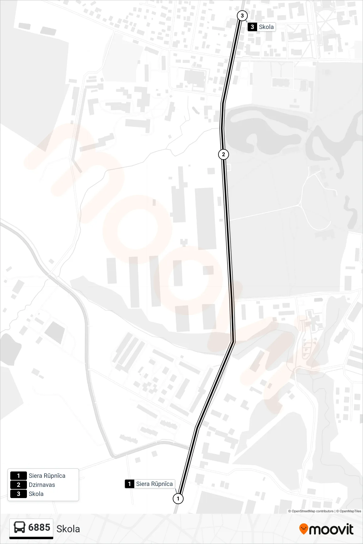 6885 bus Line (Skola) route and stops on a map