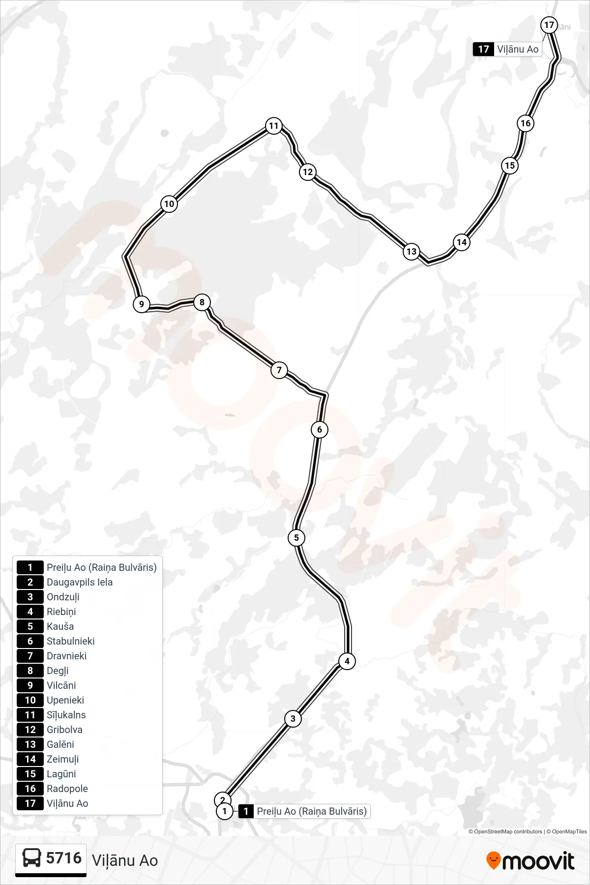 5716 bus Line (Viļānu Ao) route and stops on a map