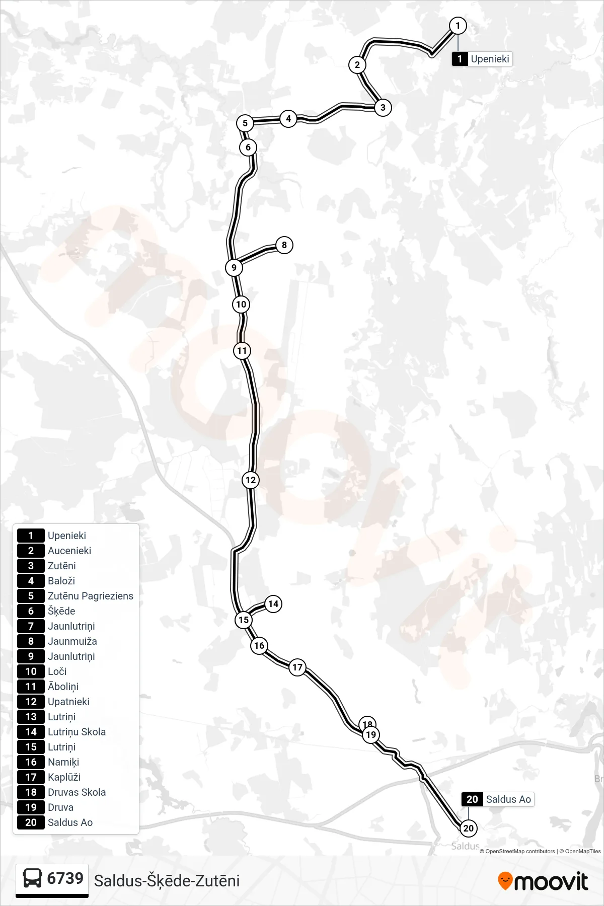 6739 bus Line (Saldus Ao) route and stops on a map