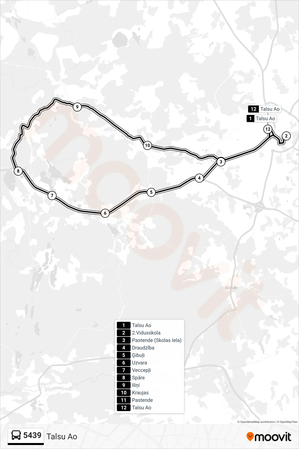 5439 bus Line (Talsu Ao) route and stops on a map