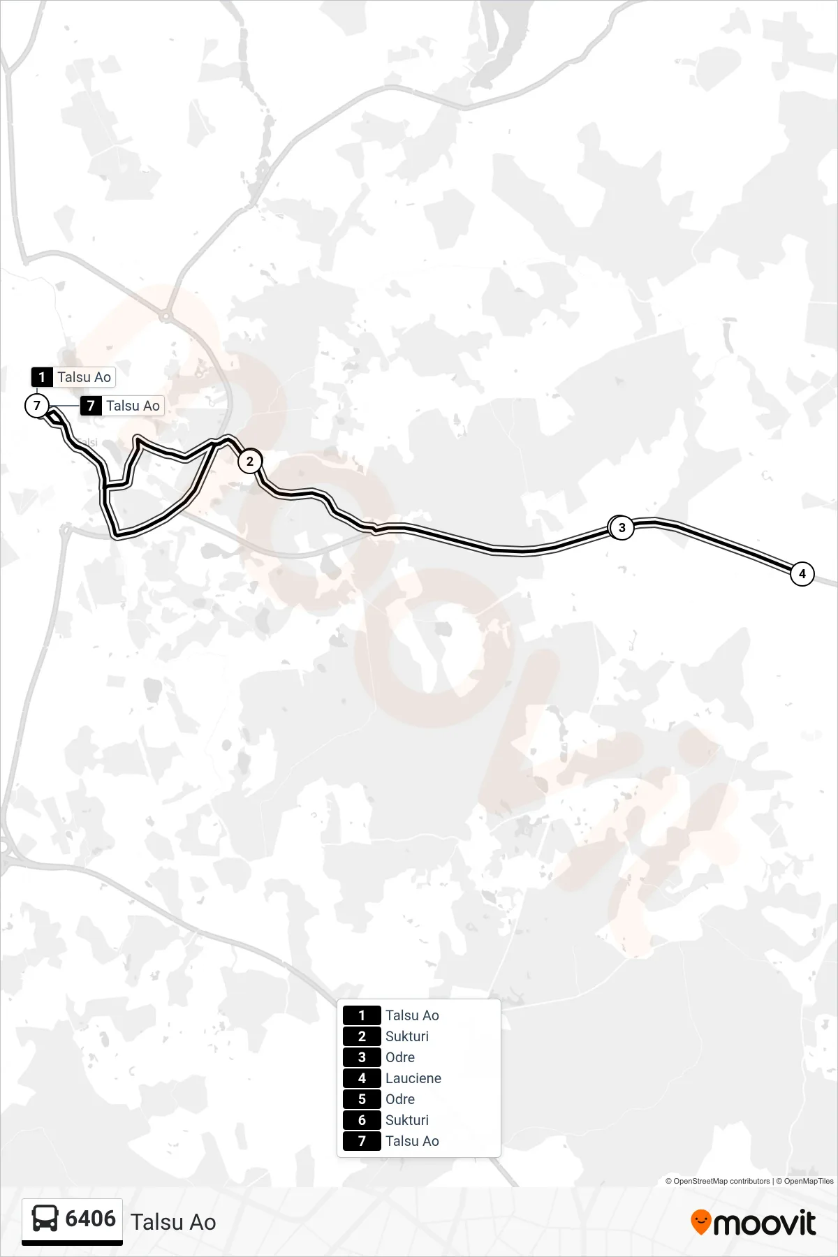 6406 bus Line (Talsu Ao) route and stops on a map