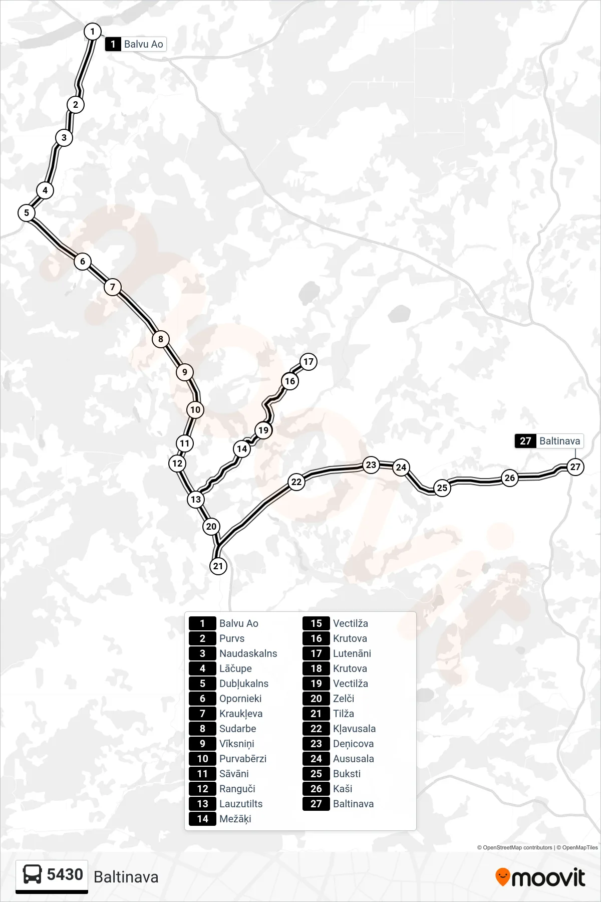 5430 bus Line (Baltinava) route and stops on a map