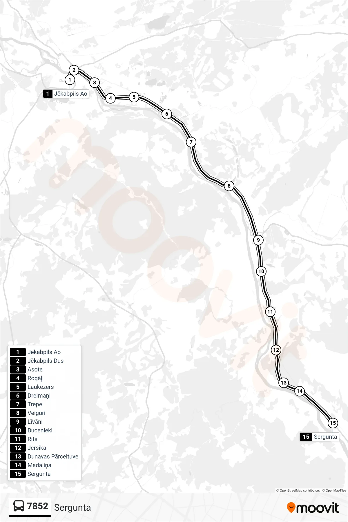 7852 bus Line (Sergunta) route and stops on a map