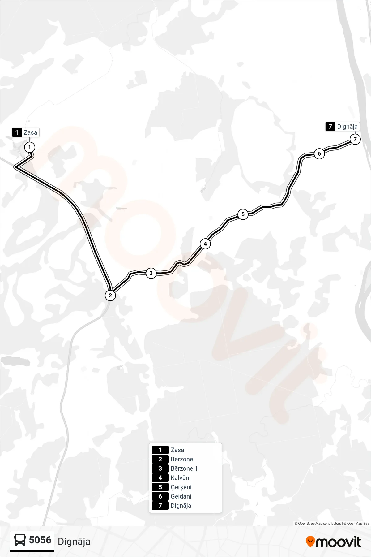 5056 bus Line (Dignāja) route and stops on a map