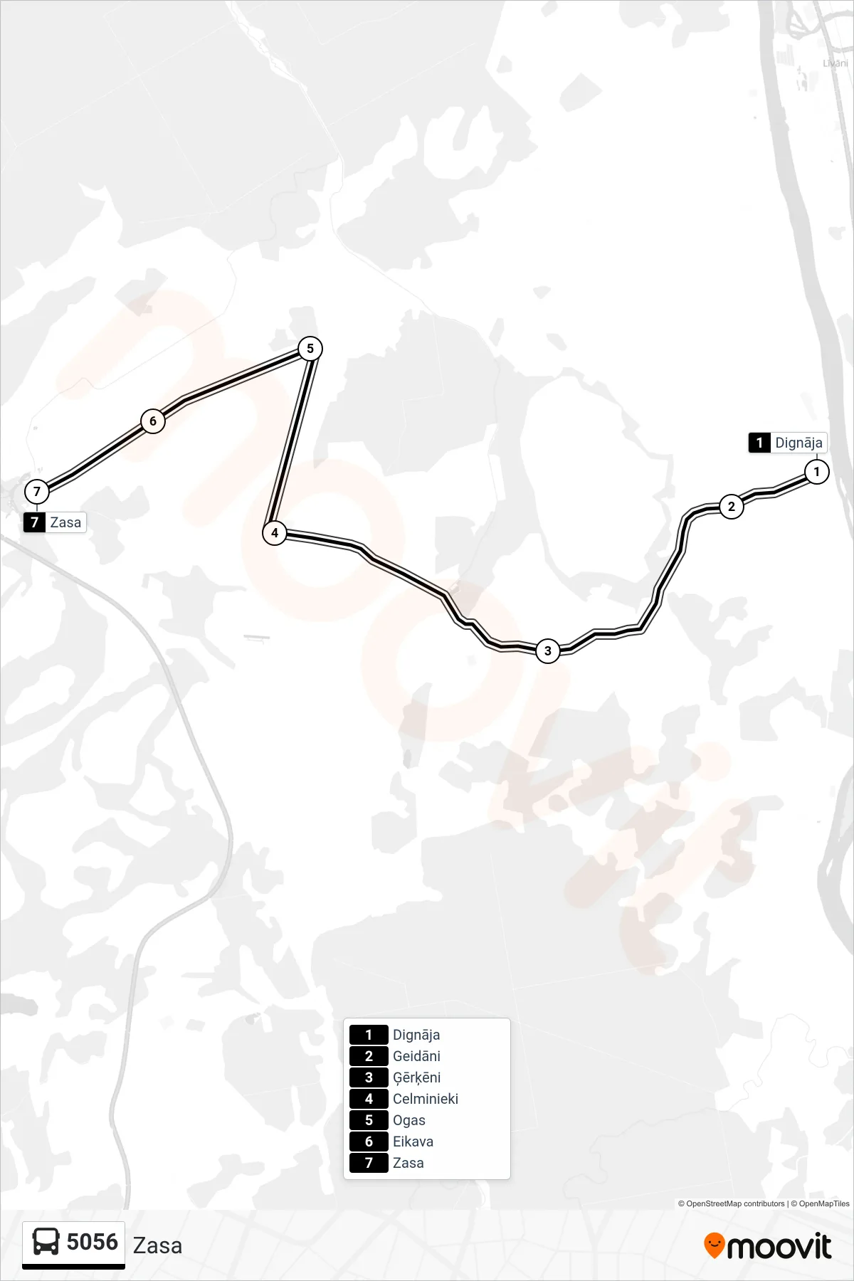 5056 bus Line (Zasa) route and stops on a map