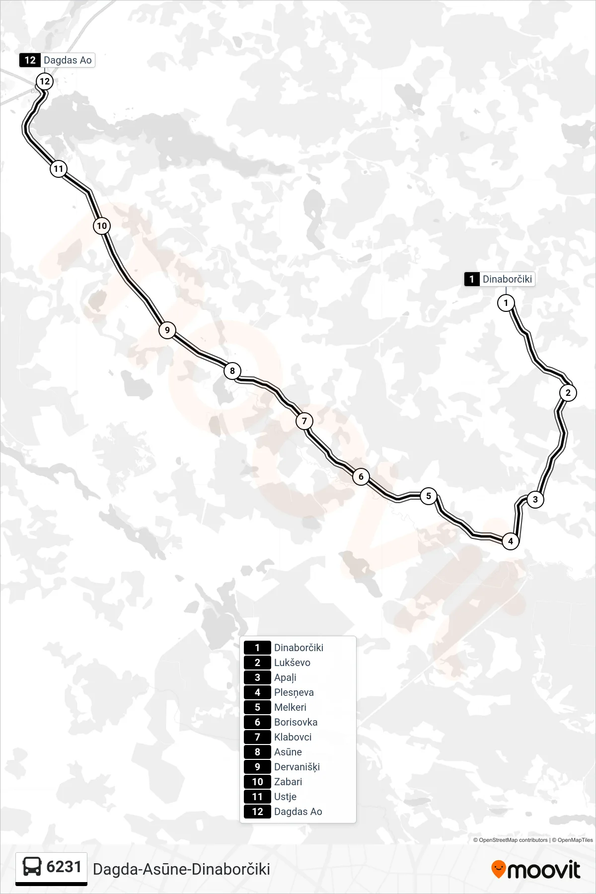 6231 bus Line (Dagdas Ao) route and stops on a map
