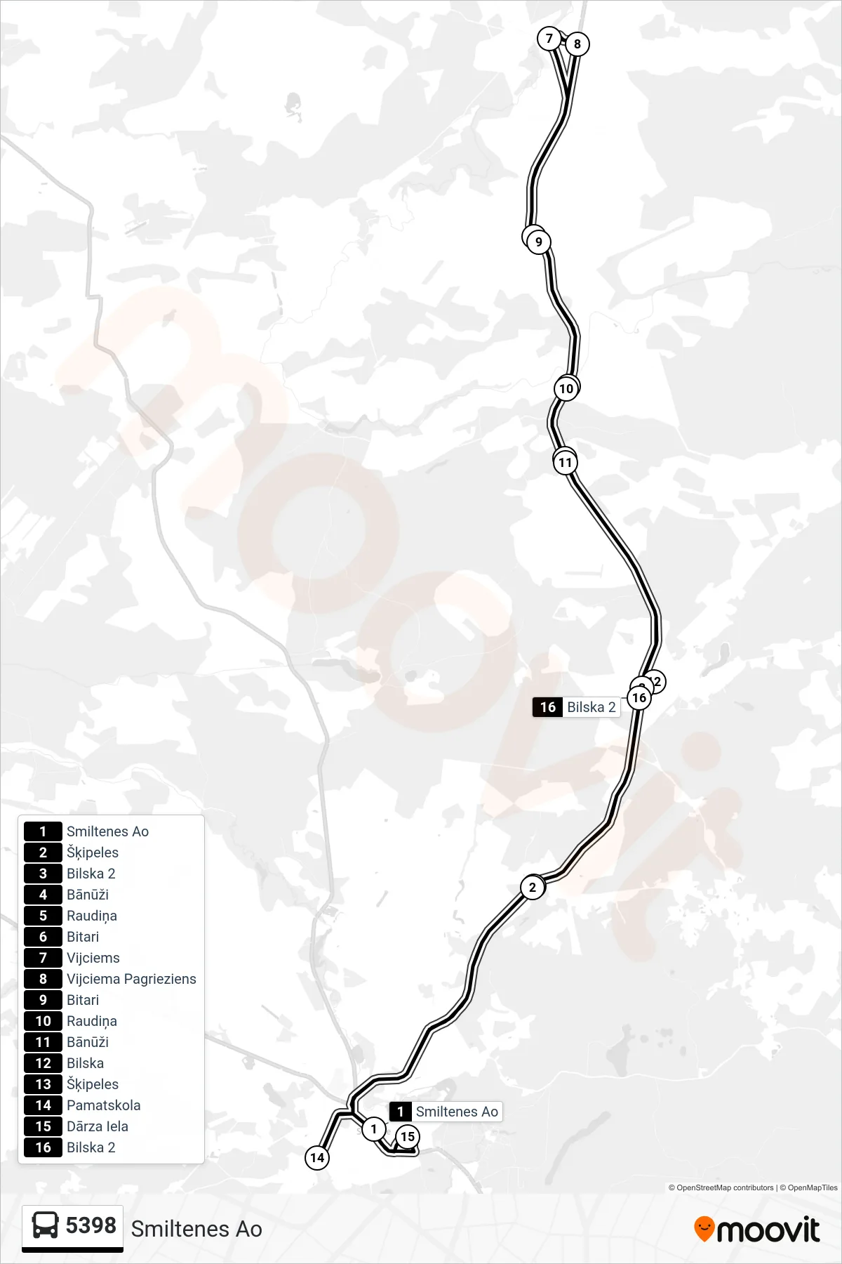 5398 bus Line (Smiltenes Ao) route and stops on a map