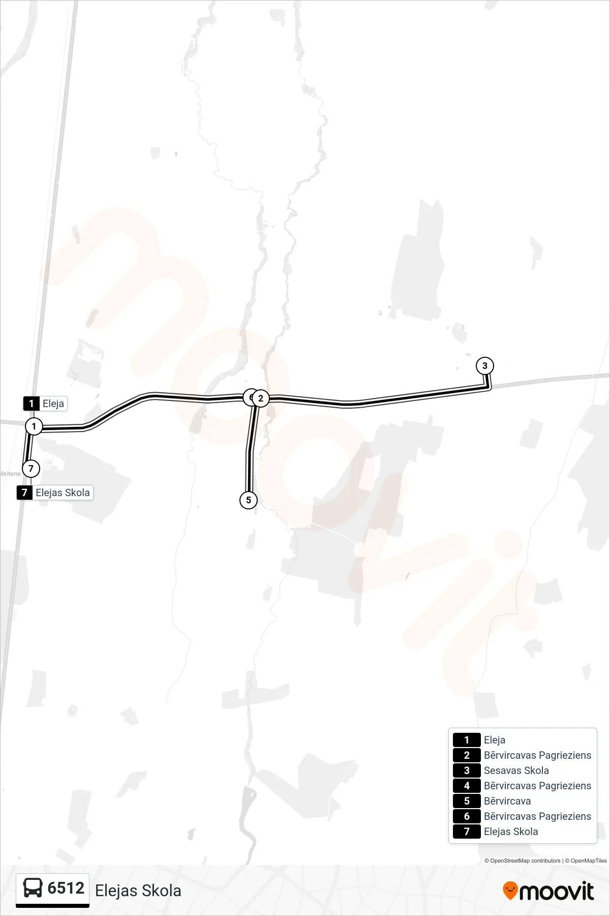 6512 bus Line (Elejas Skola) route and stops on a map