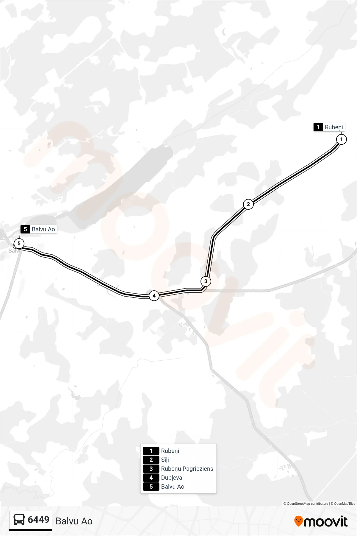 6449 bus Line (Balvu Ao) route and stops on a map