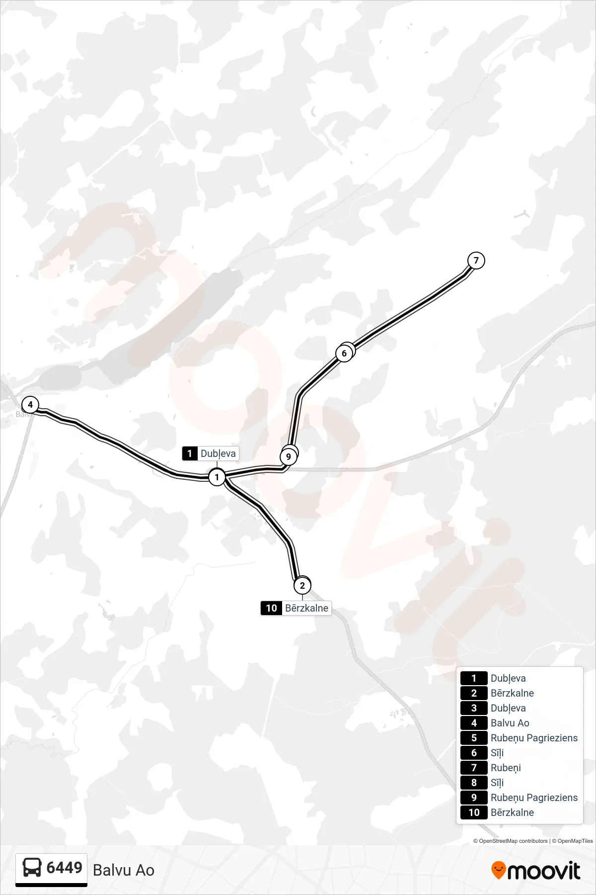6449 bus Line (Balvu Ao) route and stops on a map