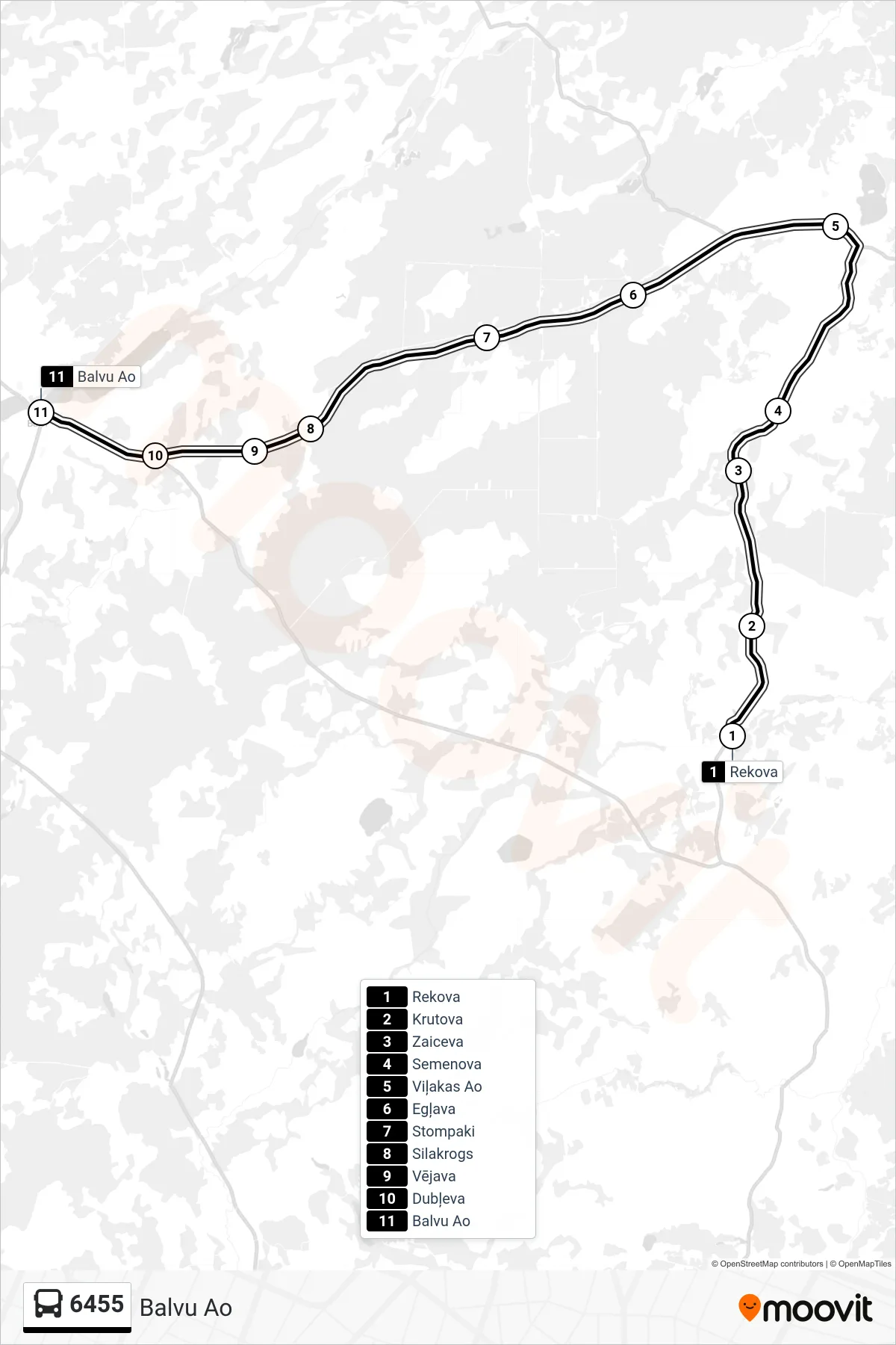 6455 bus Line (Balvu Ao) route and stops on a map