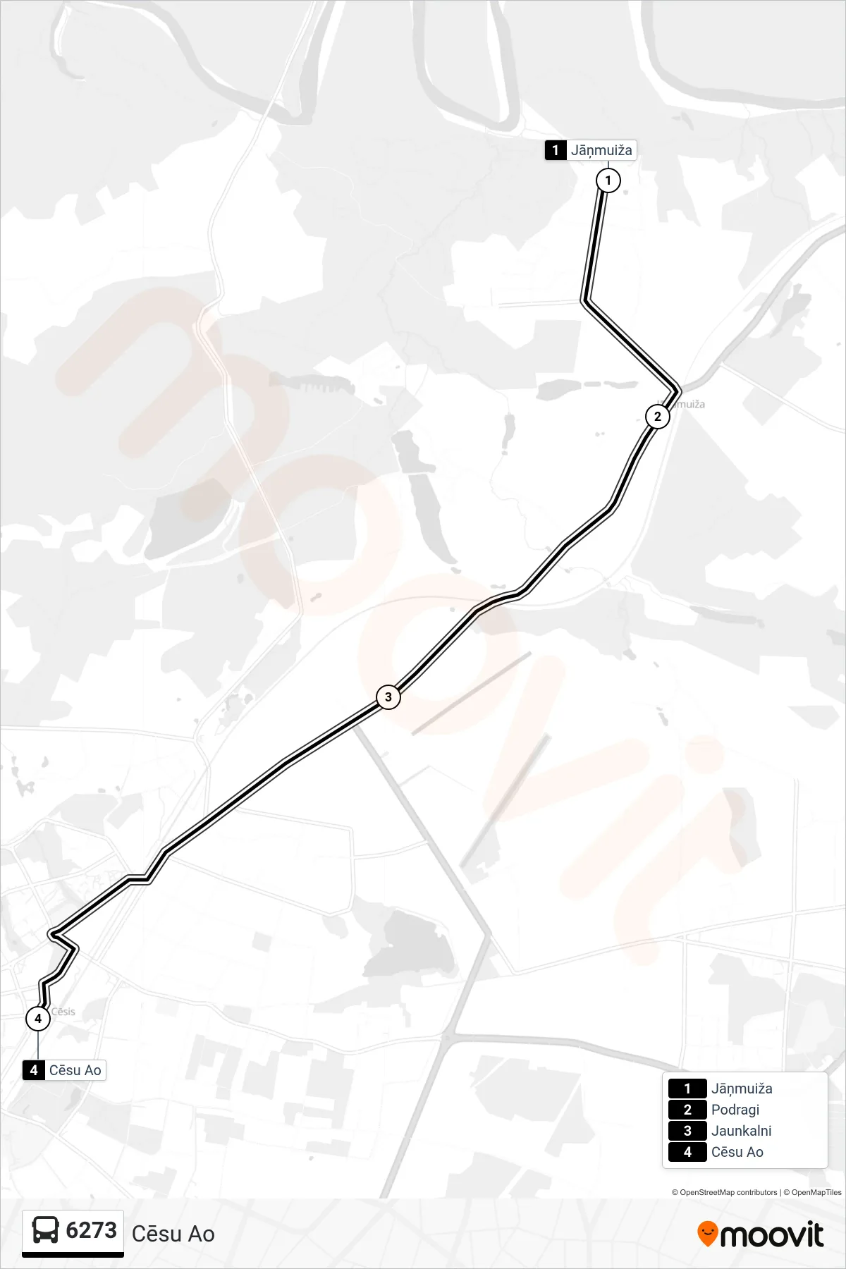 6273 bus Line (Cēsu Ao) route and stops on a map