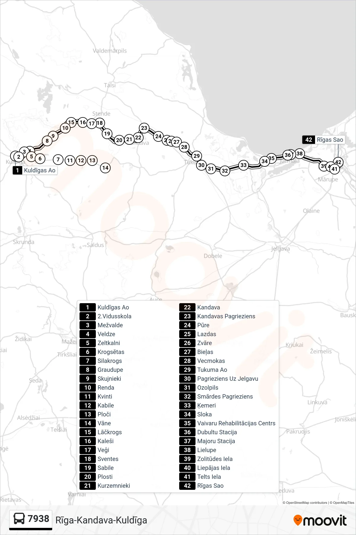 7938 bus Line (Rīgas Sao) route and stops on a map