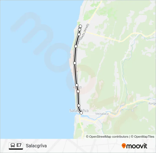 Автобус E7: карта маршрута