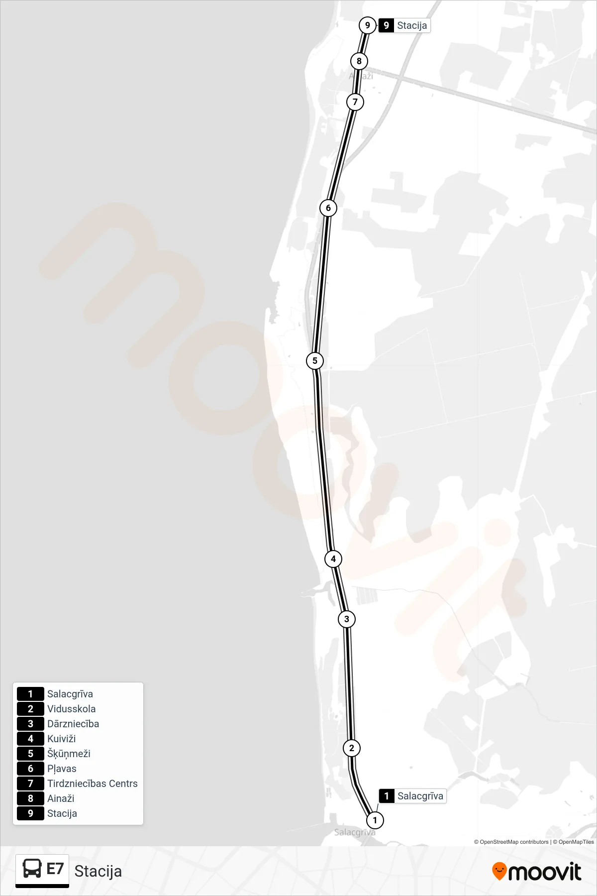 E7 bus Line (Stacija) route and stops on a map