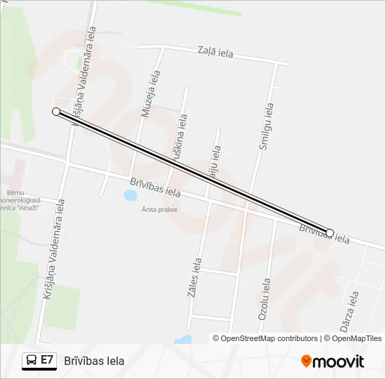 Автобус E7: карта маршрута