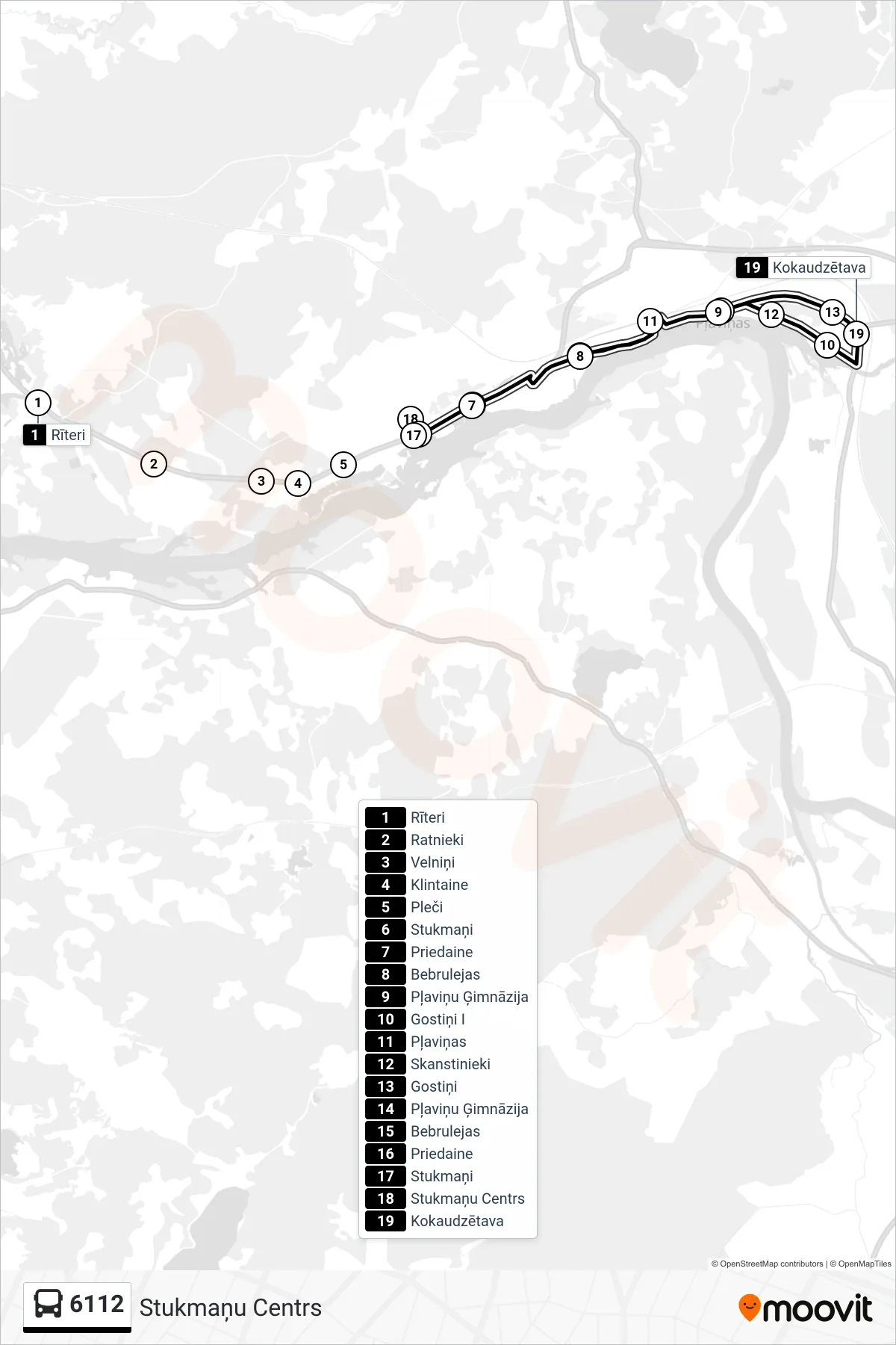 6112 bus Line (Stukmaņu Centrs) route and stops on a map