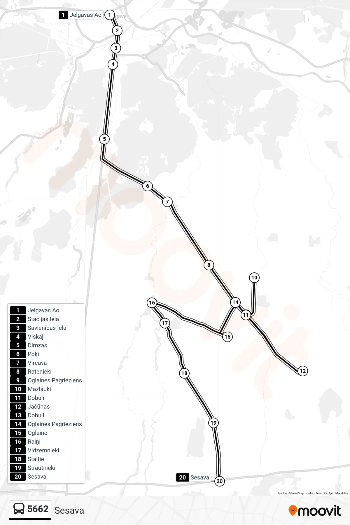 5662 bus Line (Sesava) route and stops on a map