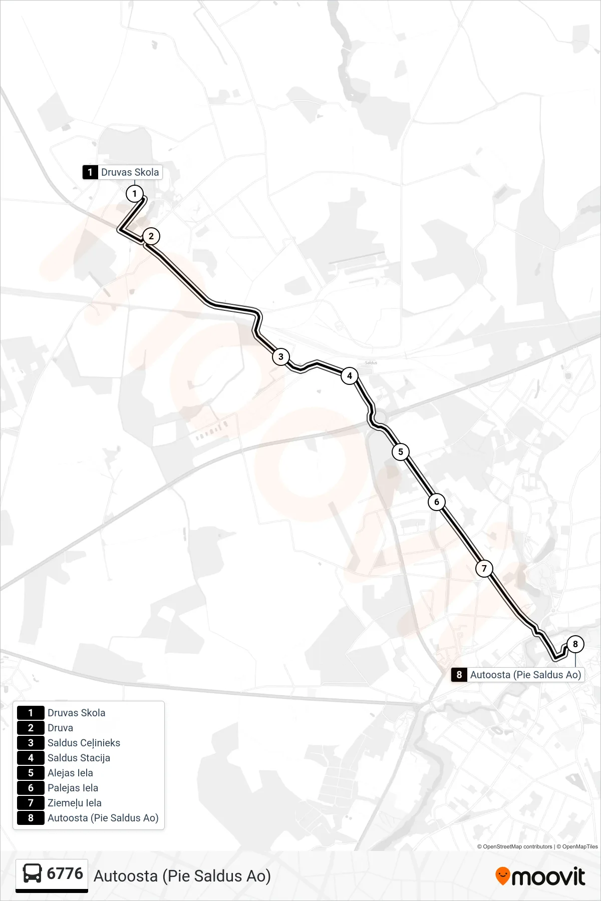 6776 bus Line (Autoosta (Pie Saldus Ao)) route and stops on a map