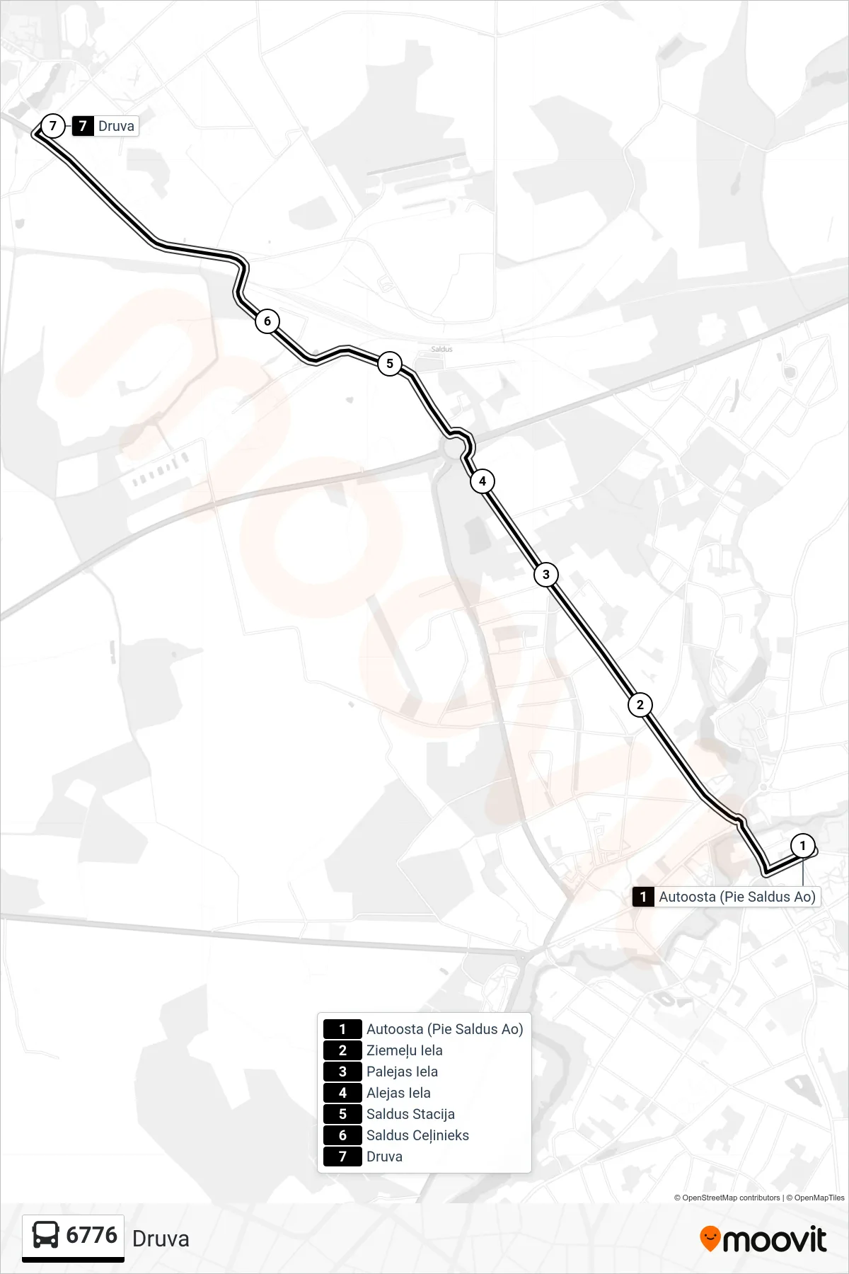 6776 bus Line (Druva) route and stops on a map