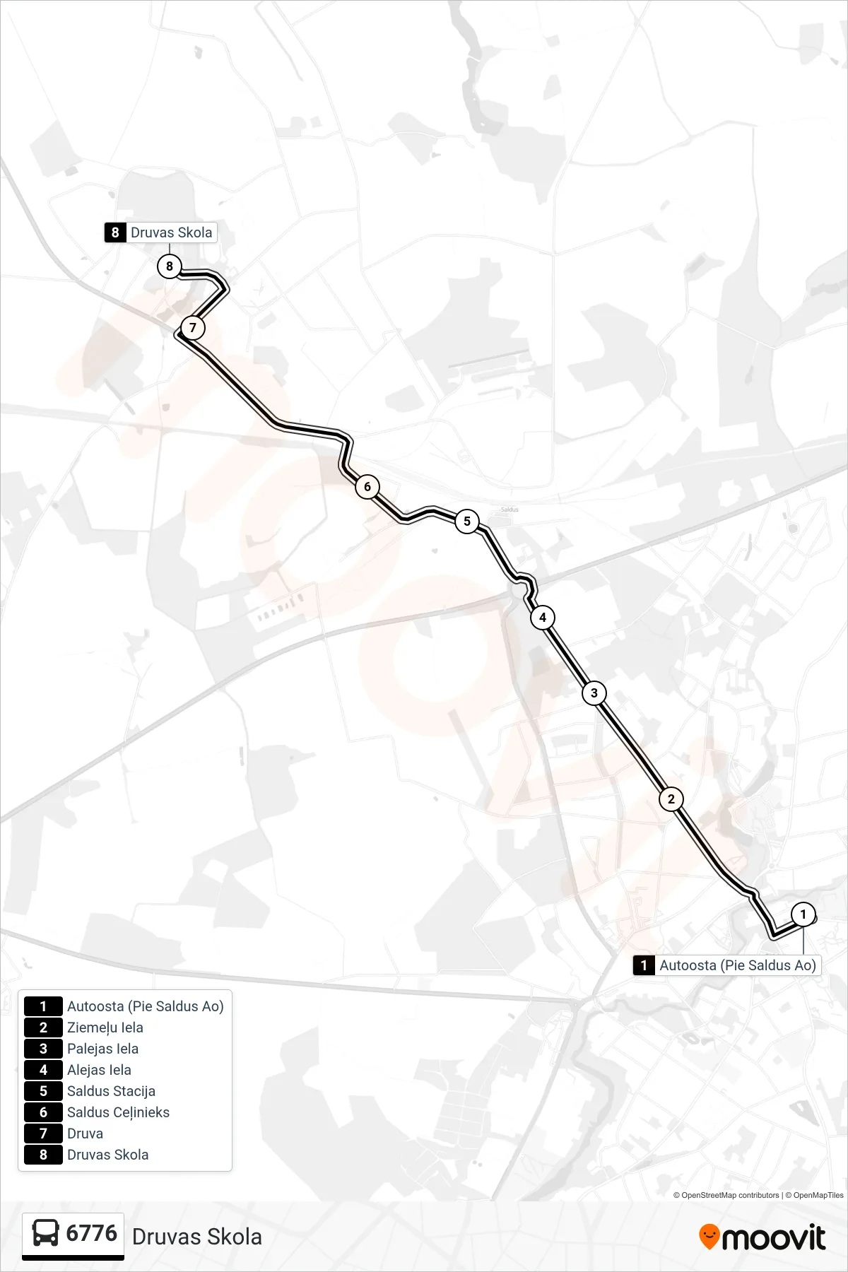 6776 bus Line (Druvas Skola) route and stops on a map