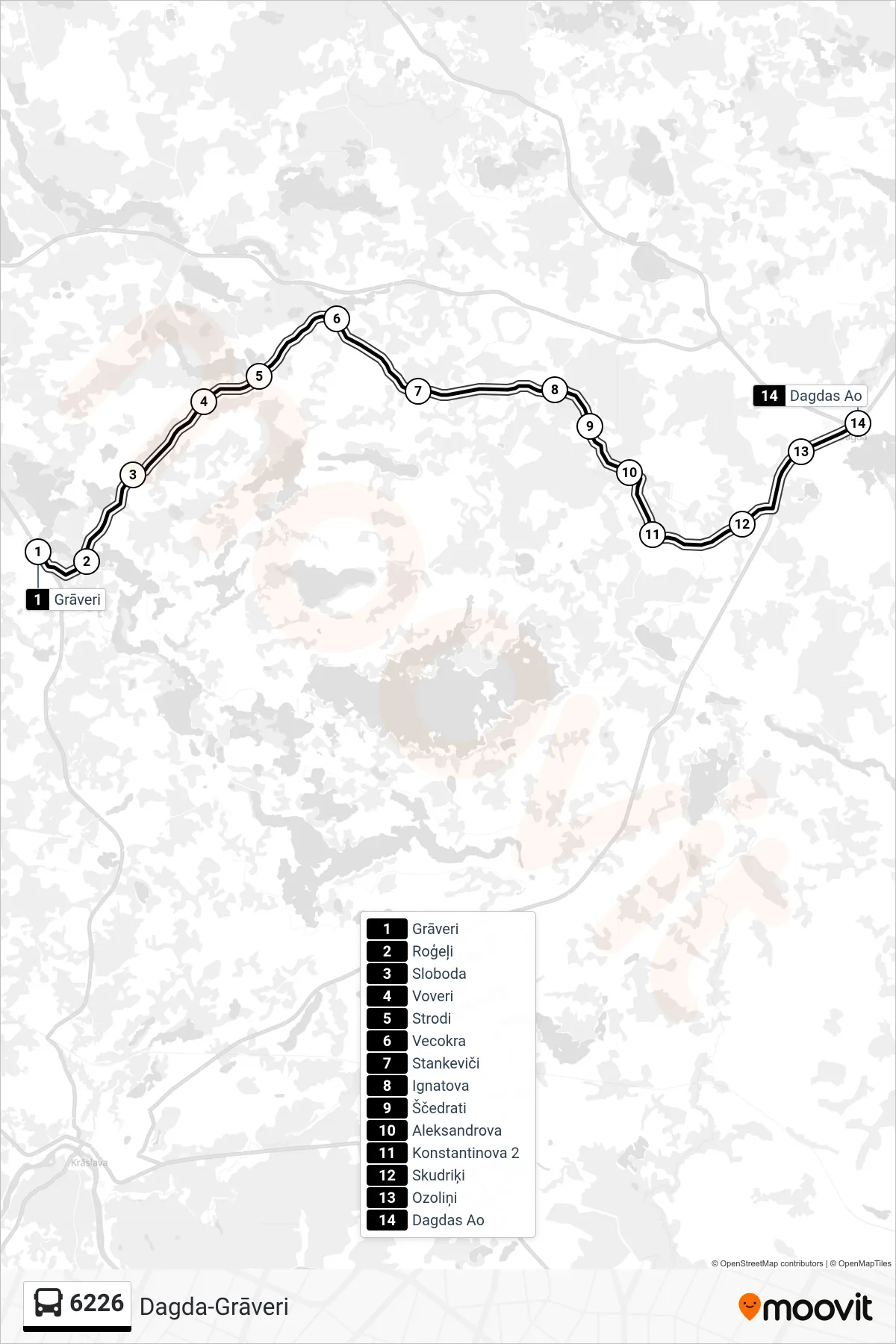 6226 bus Line (Dagdas Ao) route and stops on a map