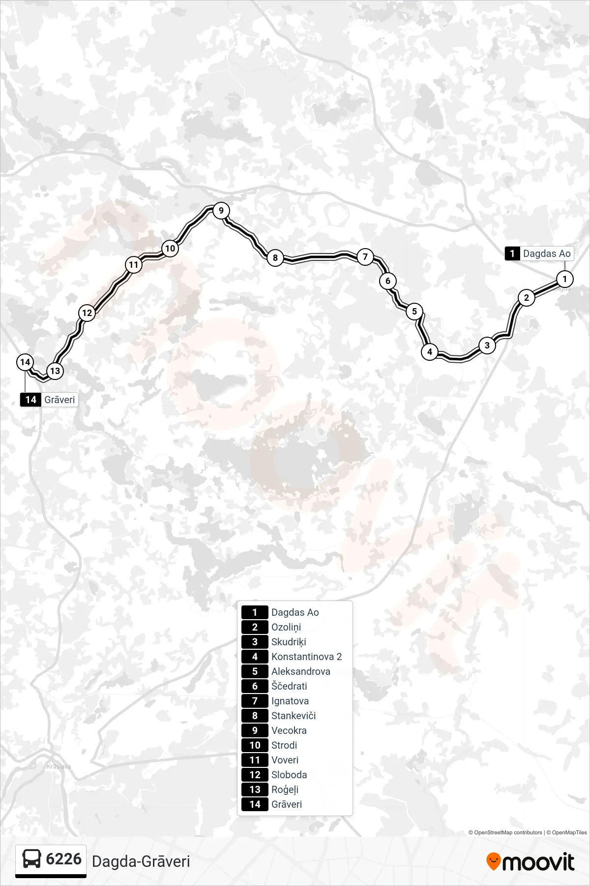 6226 bus Line (Grāveri) route and stops on a map