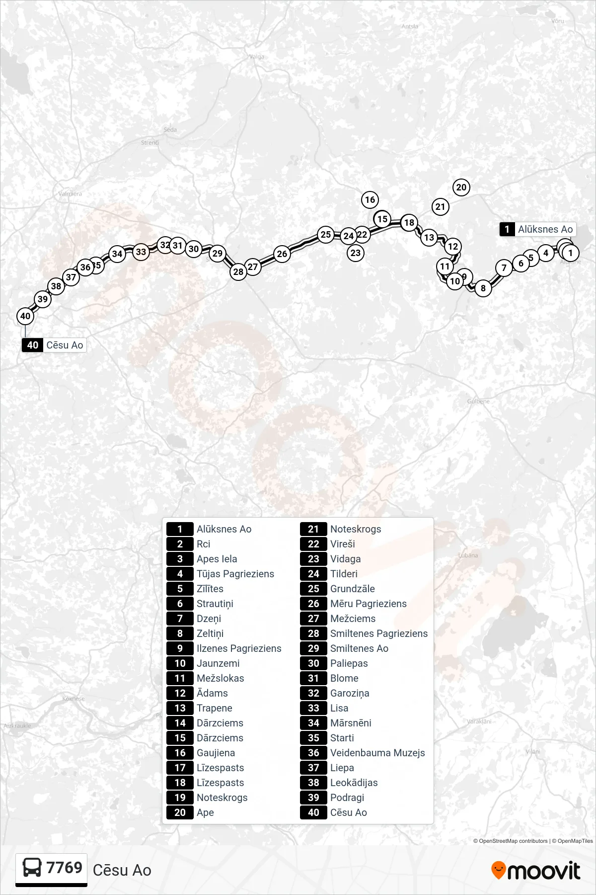 7769 bus Line (Cēsu Ao) route and stops on a map