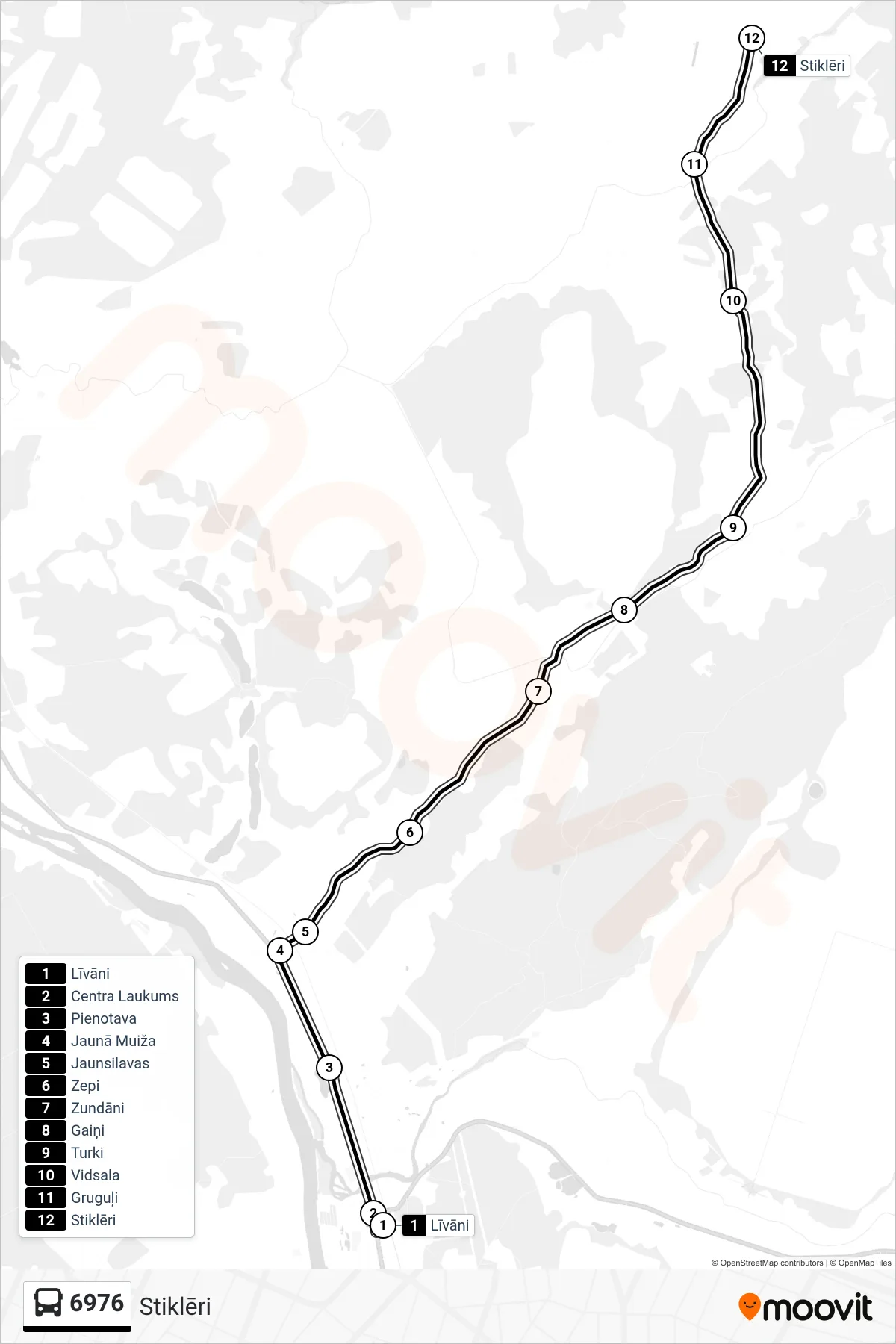 6976 bus Line (Stiklēri) route and stops on a map