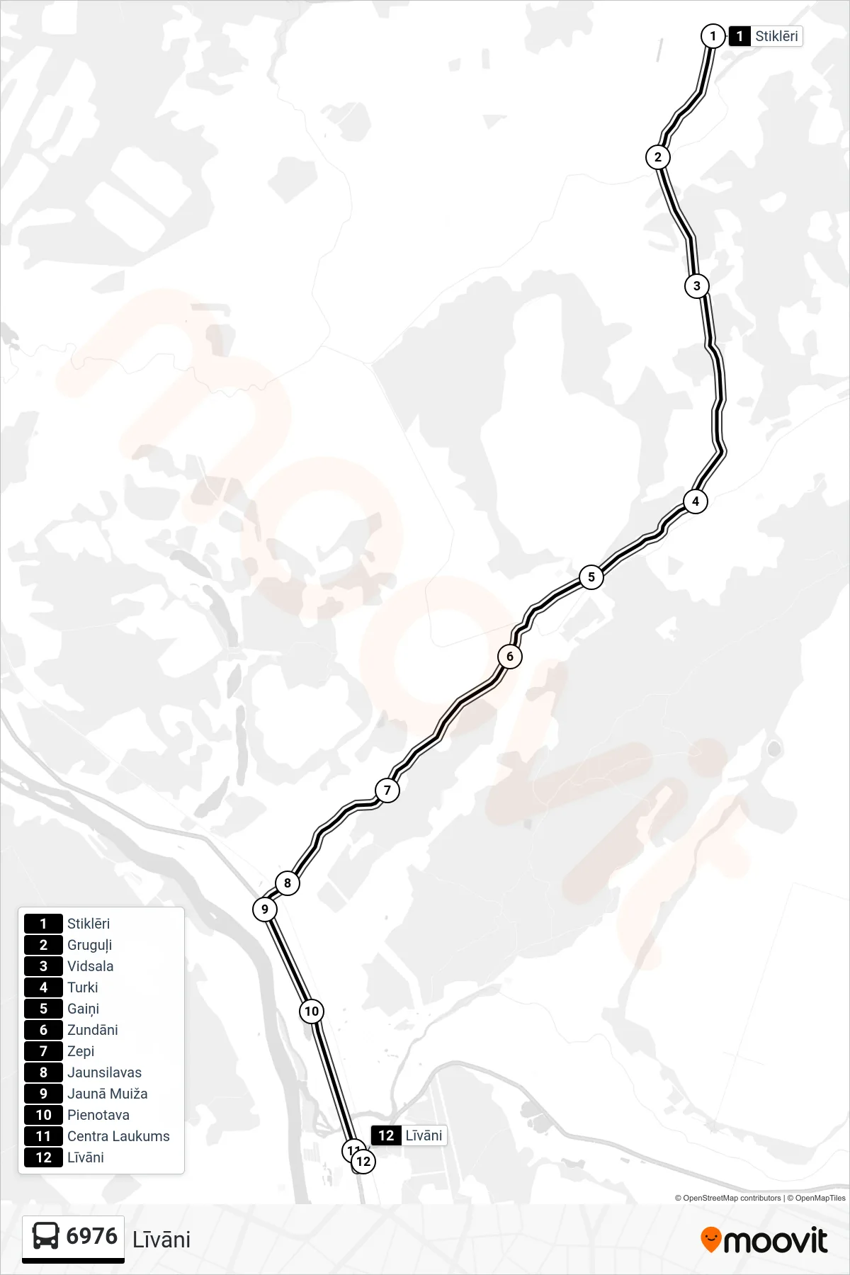 6976 bus Line (Līvāni) route and stops on a map