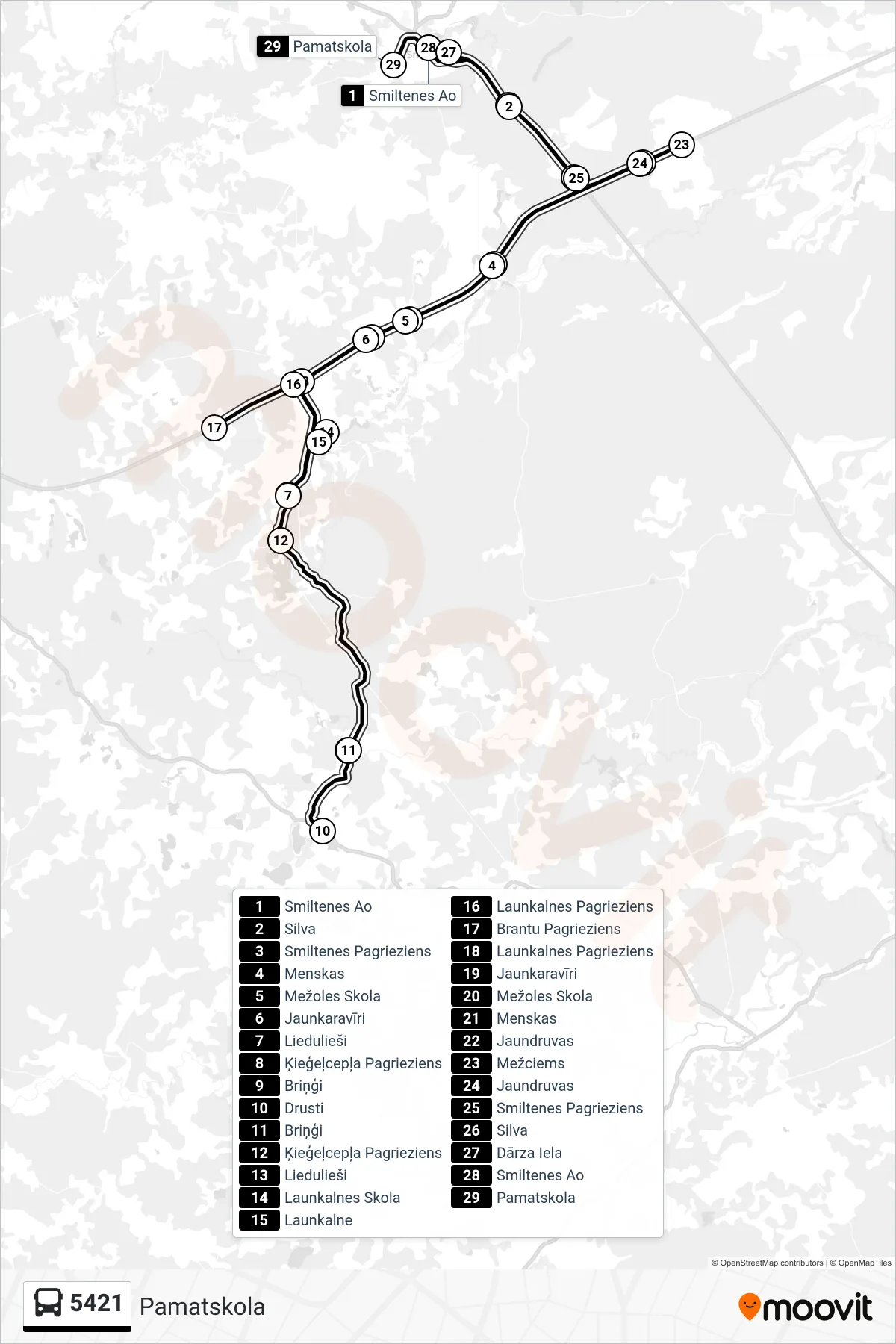 5421 bus Line (Pamatskola) route and stops on a map