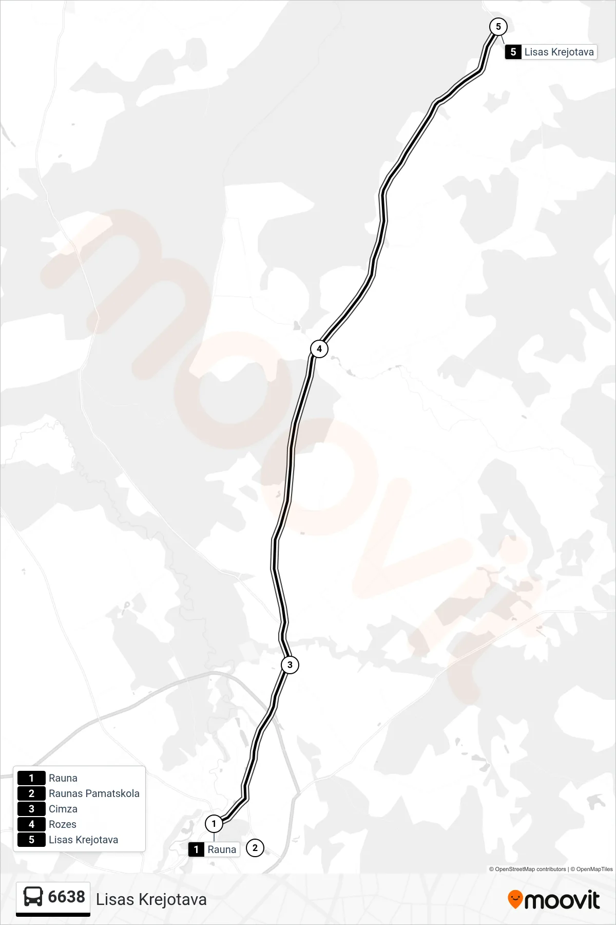 6638 bus Line (Lisas Krejotava) route and stops on a map