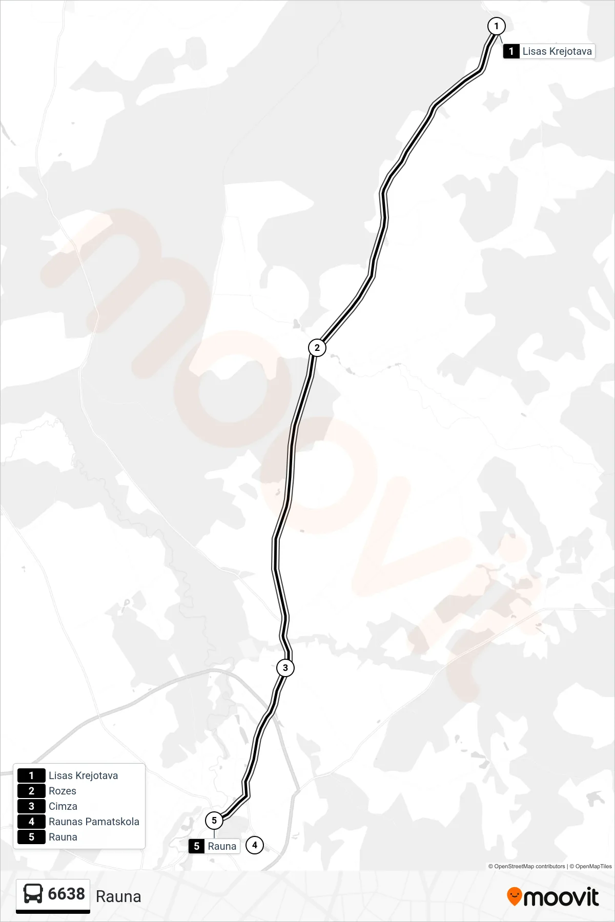 6638 bus Line (Rauna) route and stops on a map