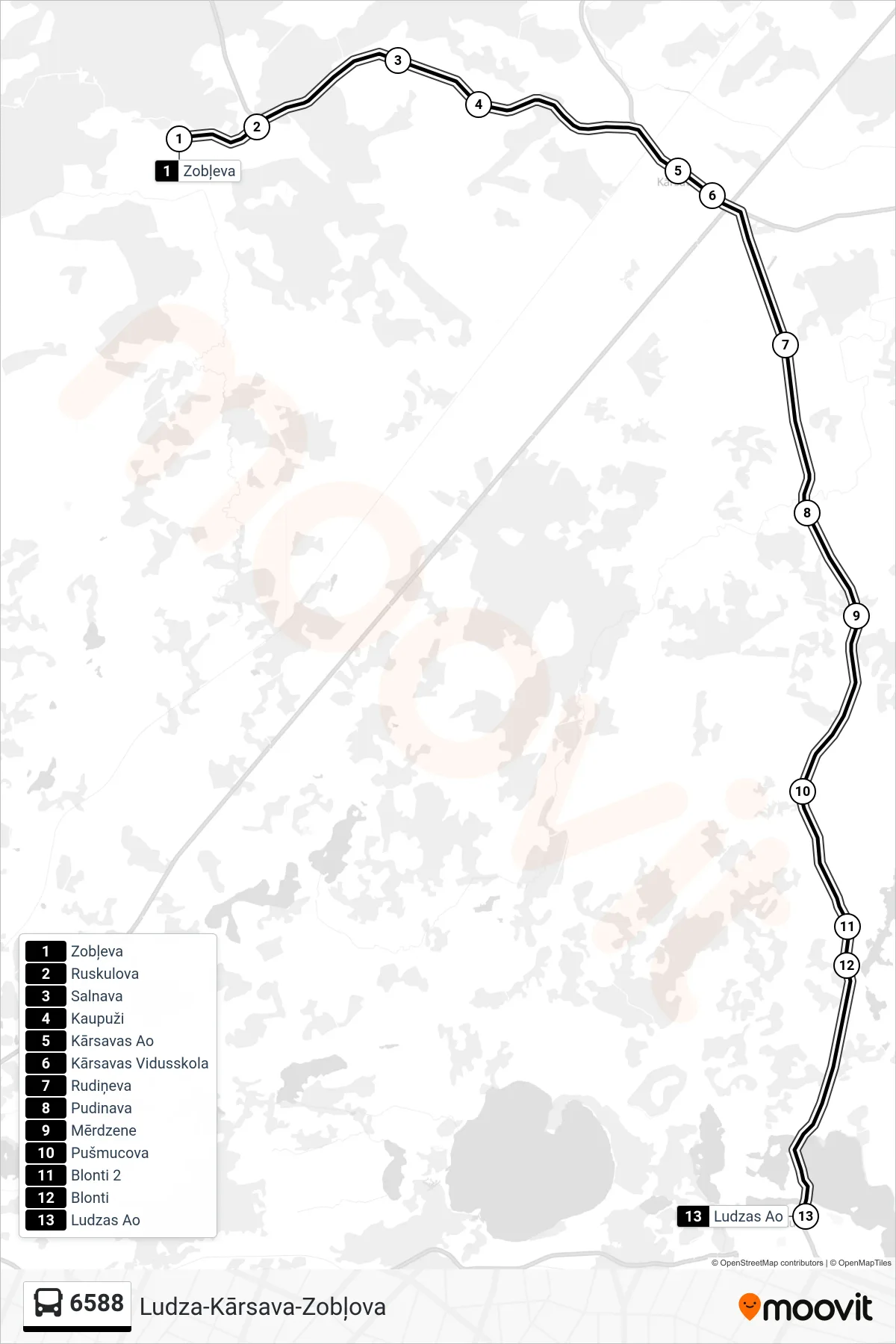 6588 bus Line (Ludzas Ao) route and stops on a map